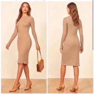 Reformation Beige/Tan Ribbed Midi Dress